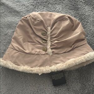 UGG Beige Bucket Hat with faux Fur Trim
